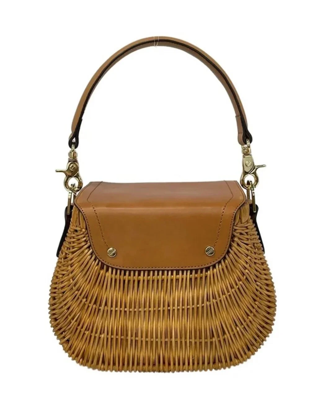 TORY BURCH Brown Natural Fiber Leather Handbag